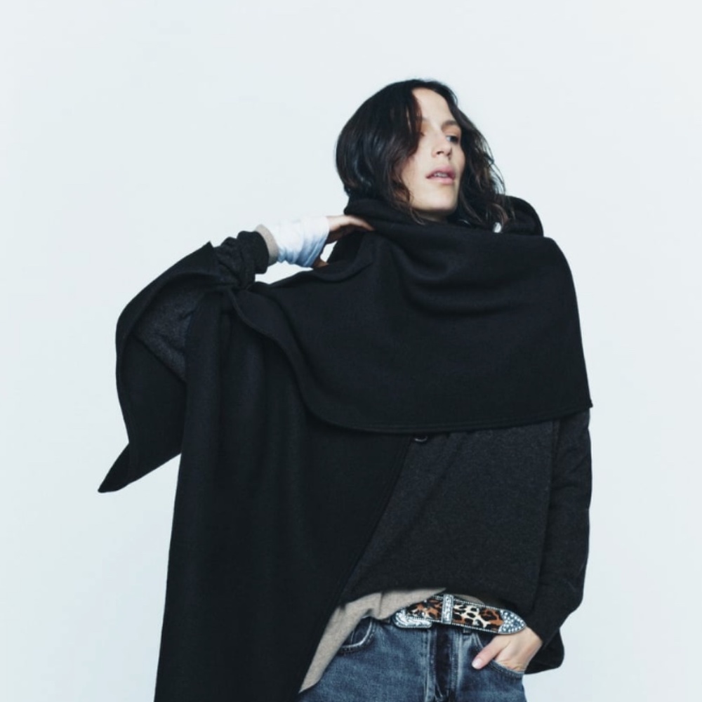 ZARA HOODED WOOL CAPE ZW LIMITED EDITION